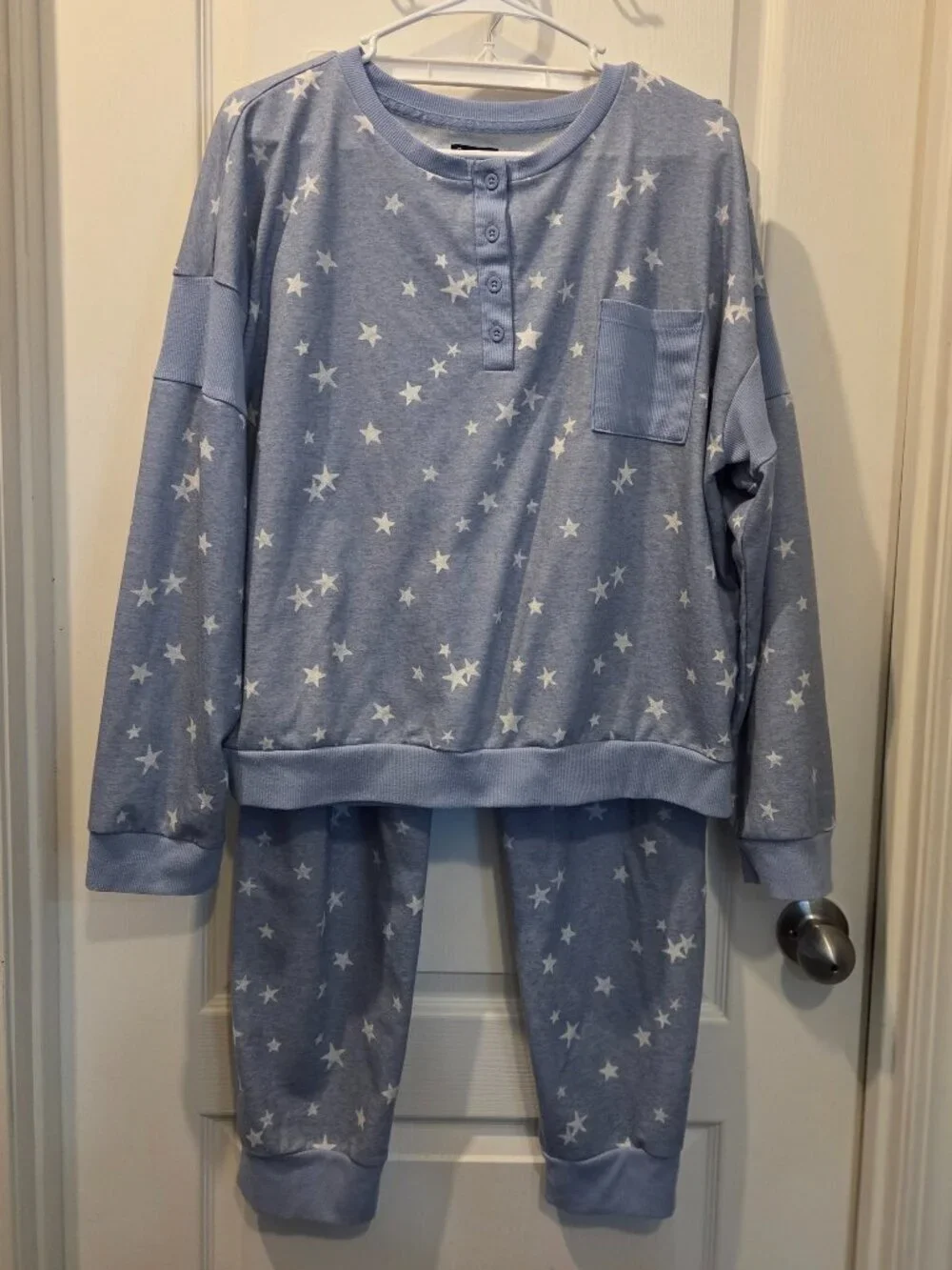 Splendid Heathered Blue Gray Star Fleece PJ Lounge Set XL